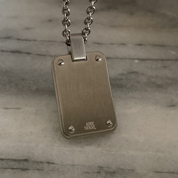 Turquoise and Stainless Steel Star of David Dog Tag On 20” Chain - Picture 2 of 5